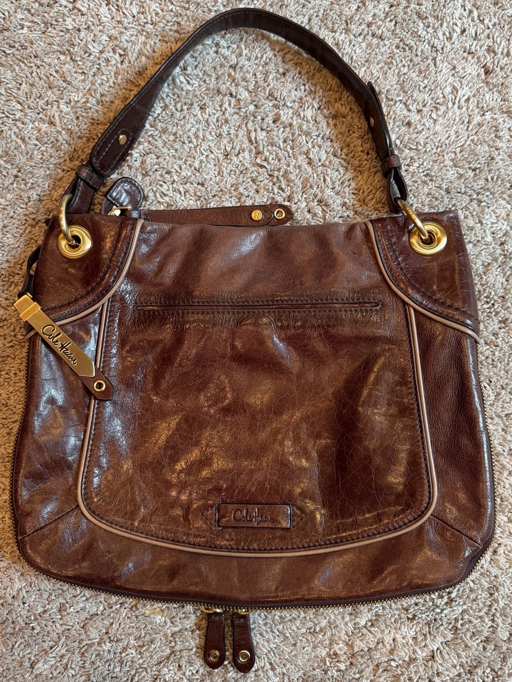 Vintage Cole Haan Brown Leather Expandable Shoulder Bag